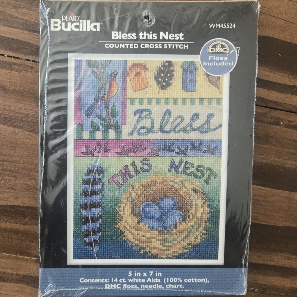 ​Bucilla Bless This Nest Counted Cross Stitch Kit WM45524 5x7 Birds Nest New NIP